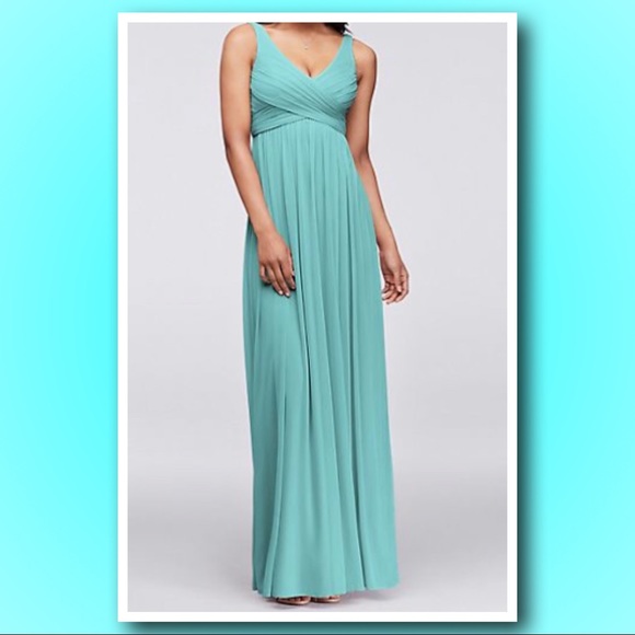 David's Bridal Dresses & Skirts - Aqua Long Mesh Dress with Cowl Back Size 6